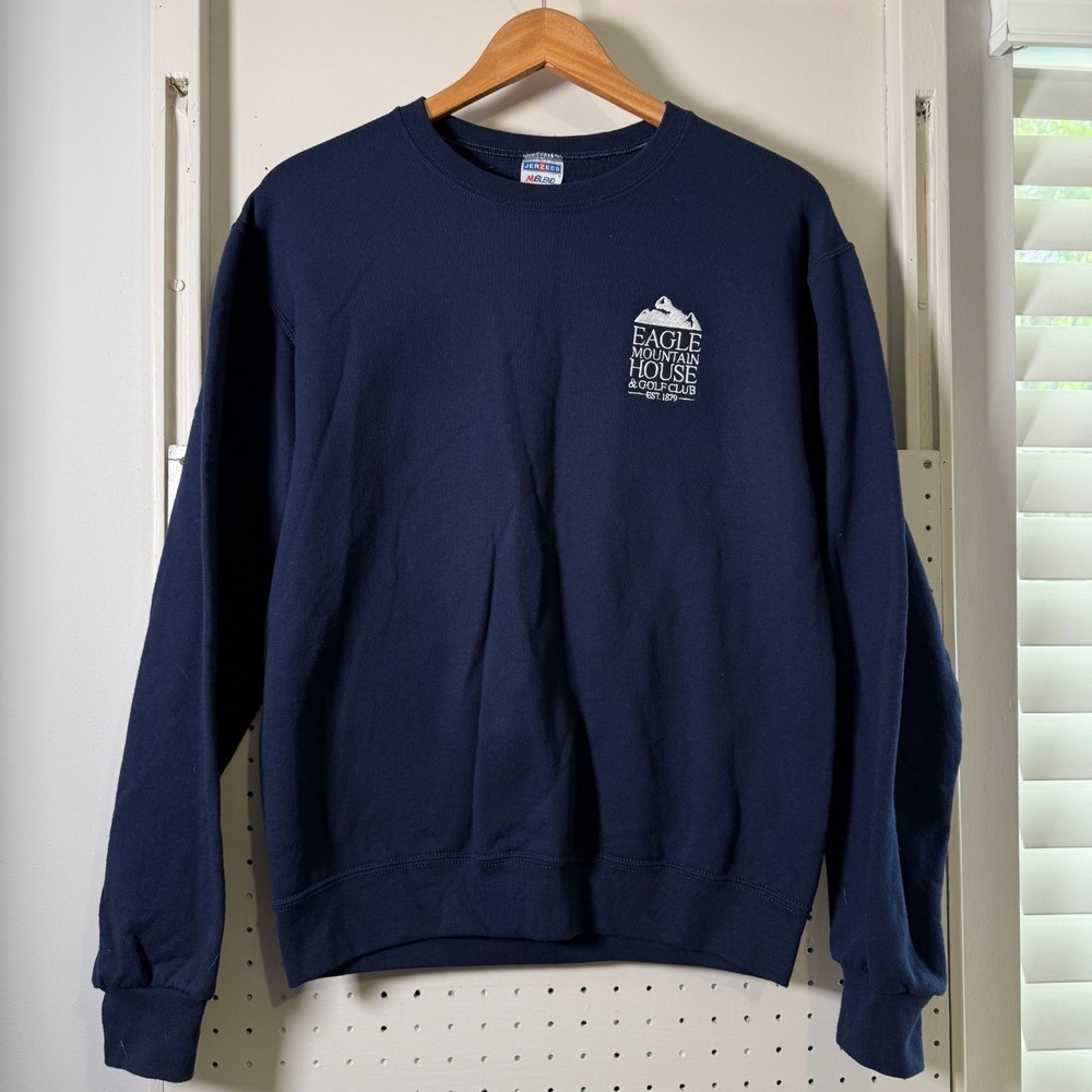 Eagle Mountain House Crewneck Sweater Men's Navy Blue Fleece Small VTG Golf Club